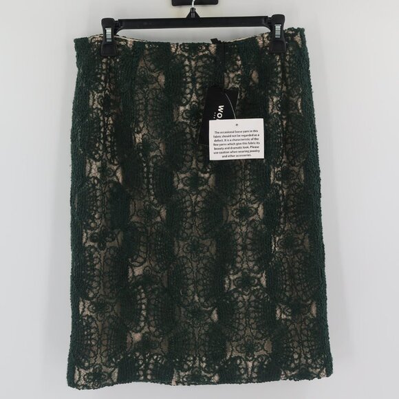 Worth Women's Spruce Green Lace Slim Pencil Skirt w Nude Underlay Size 4 NWT - Picture 1 of 9